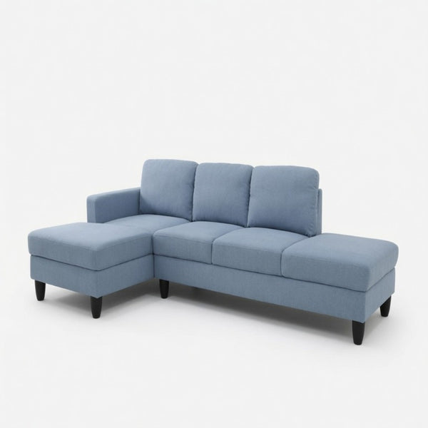 English Elm 101.5 Inch Calico Fabric L-Shaped Sectional Sofa with Ottoman and Hand-Tied Springs Grayish Blue Left Chaise B082S00165
