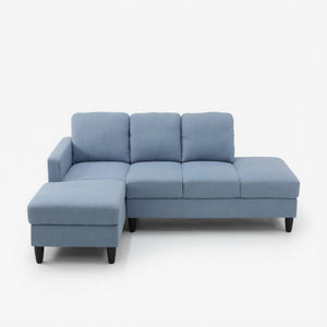 English Elm 101.5 Inch Calico Fabric L-Shaped Sectional Sofa with Ottoman and Hand-Tied Springs Grayish Blue Left Chaise B082S00165
