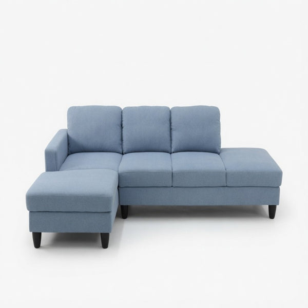 English Elm 101.5 Inch Calico Fabric L-Shaped Sectional Sofa with Ottoman and Hand-Tied Springs Grayish Blue Left Chaise B082S00165