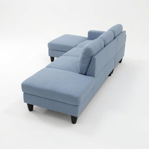 English Elm 101.5 Inch Calico Fabric L-Shaped Sectional Sofa with Ottoman and Hand-Tied Springs Grayish Blue Left Chaise B082S00165