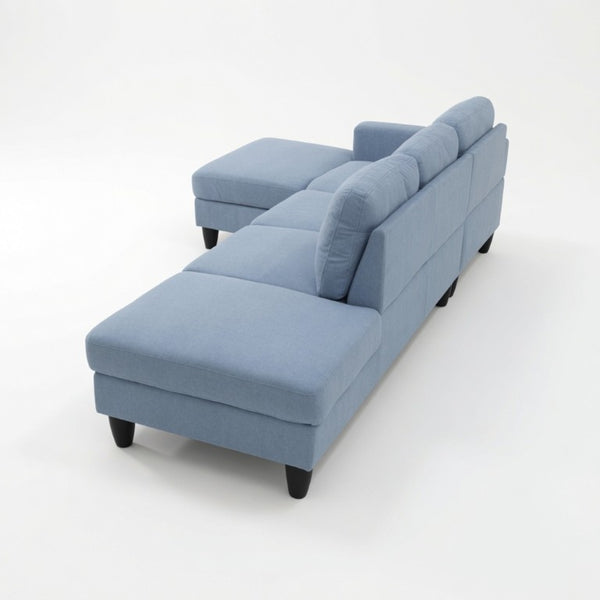 English Elm 101.5 Inch Calico Fabric L-Shaped Sectional Sofa with Ottoman and Hand-Tied Springs Grayish Blue Left Chaise B082S00165