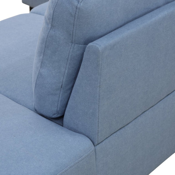 English Elm 101.5 Inch Calico Fabric L-Shaped Sectional Sofa with Ottoman and Hand-Tied Springs Grayish Blue Left Chaise B082S00165