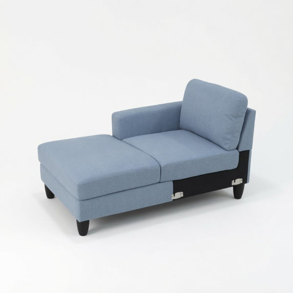English Elm 101.5 Inch Calico Fabric L-Shaped Sectional Sofa with Ottoman and Hand-Tied Springs Grayish Blue Left Chaise B082S00165