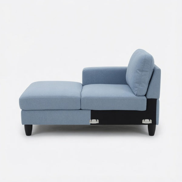 English Elm 101.5 Inch Calico Fabric L-Shaped Sectional Sofa with Ottoman and Hand-Tied Springs Grayish Blue Left Chaise B082S00165