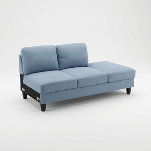 English Elm 101.5 Inch Calico Fabric L-Shaped Sectional Sofa with Ottoman and Hand-Tied Springs Grayish Blue Left Chaise B082S00165