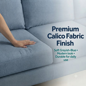 English Elm 101.5 Inch Calico Fabric L-Shaped Sectional Sofa with Ottoman and Hand-Tied Springs Grayish Blue Left Chaise B082S00165