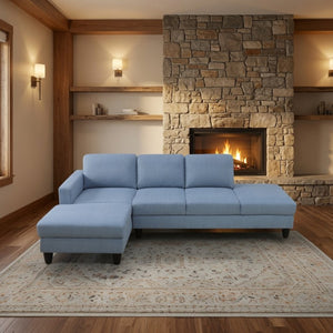 English Elm 101.5 Inch Calico Fabric L-Shaped Sectional Sofa with Ottoman and Hand-Tied Springs Grayish Blue Left Chaise B082S00165