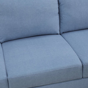 English Elm 101.5 Inch Calico Fabric L-Shaped Sectional with Ottoman and Tapered Wood Legs Grayish Blue Right Chaise B082S00166