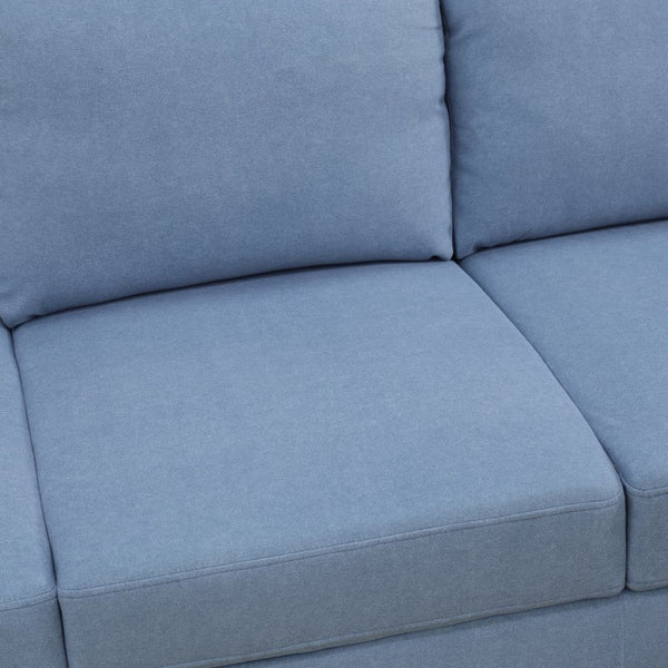 English Elm 101.5 Inch Calico Fabric L-Shaped Sectional with Ottoman and Tapered Wood Legs Grayish Blue Right Chaise B082S00166