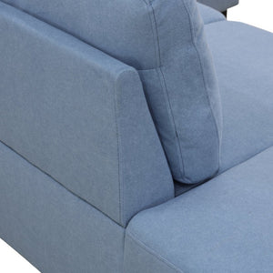 English Elm 101.5 Inch Calico Fabric L-Shaped Sectional with Ottoman and Tapered Wood Legs Grayish Blue Right Chaise B082S00166
