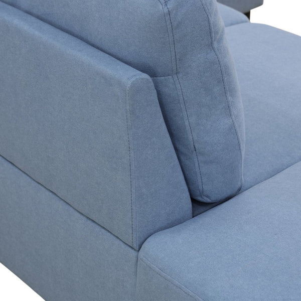 English Elm 101.5 Inch Calico Fabric L-Shaped Sectional with Ottoman and Tapered Wood Legs Grayish Blue Right Chaise B082S00166