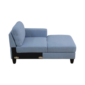 English Elm 101.5 Inch Calico Fabric L-Shaped Sectional with Ottoman and Tapered Wood Legs Grayish Blue Right Chaise B082S00166