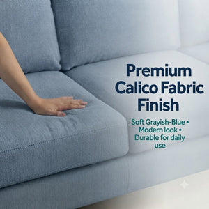 English Elm 101.5 Inch Calico Fabric L-Shaped Sectional with Ottoman and Tapered Wood Legs Grayish Blue Right Chaise B082S00166