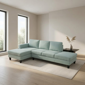 English Elm 101.5 Inch Calico Fabric L-Shaped Sectional with Ottoman and Tapered Wood Legs Pale Green Left Chaise B082S00167