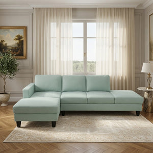 English Elm 101.5 Inch Calico Fabric L-Shaped Sectional with Ottoman and Tapered Wood Legs Pale Green Left Chaise B082S00167