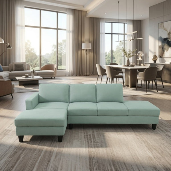 English Elm 101.5 Inch Calico Fabric L-Shaped Sectional with Ottoman and Tapered Wood Legs Pale Green Left Chaise B082S00167