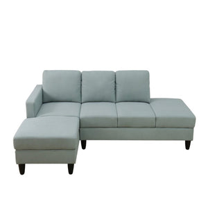 English Elm 101.5 Inch Calico Fabric L-Shaped Sectional with Ottoman and Tapered Wood Legs Pale Green Left Chaise B082S00167