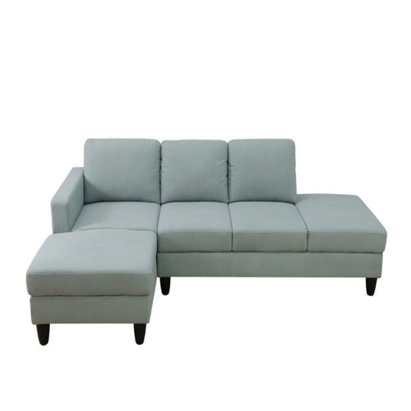 English Elm 101.5 Inch Calico Fabric L-Shaped Sectional with Ottoman and Tapered Wood Legs Pale Green Left Chaise B082S00167