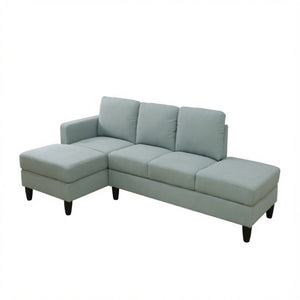 English Elm 101.5 Inch Calico Fabric L-Shaped Sectional with Ottoman and Tapered Wood Legs Pale Green Left Chaise B082S00167