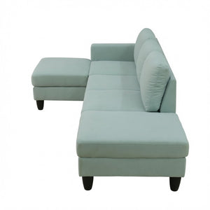 English Elm 101.5 Inch Calico Fabric L-Shaped Sectional with Ottoman and Tapered Wood Legs Pale Green Left Chaise B082S00167