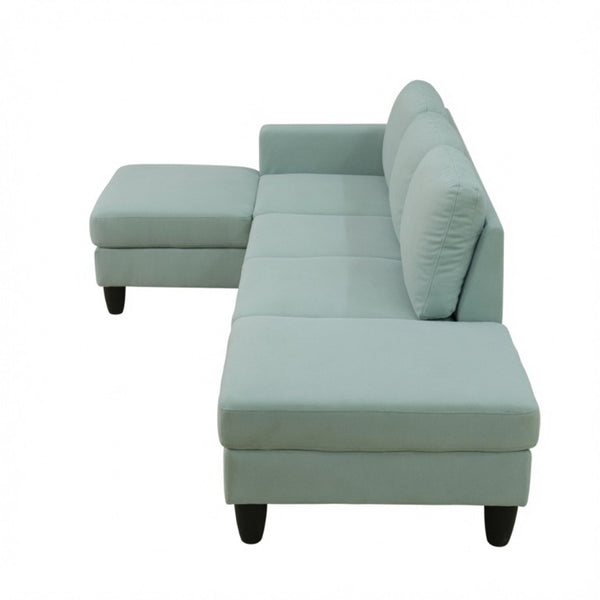 English Elm 101.5 Inch Calico Fabric L-Shaped Sectional with Ottoman and Tapered Wood Legs Pale Green Left Chaise B082S00167
