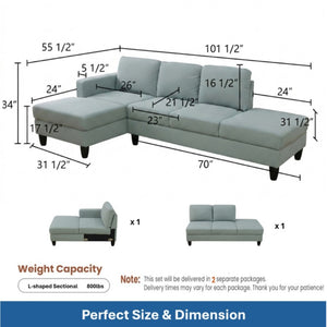 English Elm 101.5 Inch Calico Fabric L-Shaped Sectional with Ottoman and Tapered Wood Legs Pale Green Left Chaise B082S00167