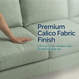 English Elm 101.5 Inch Calico Fabric L-Shaped Sectional with Ottoman and Tapered Wood Legs Pale Green Left Chaise B082S00167