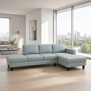 English Elm 101.5 Inch Calico Fabric Sectional Sofa with Right Chaise Ottoman and Hand-Tied Springs Pale Green Cotton Linen B082S00168