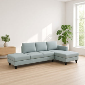 English Elm 101.5 Inch Calico Fabric Sectional Sofa with Right Chaise Ottoman and Hand-Tied Springs Pale Green Cotton Linen B082S00168