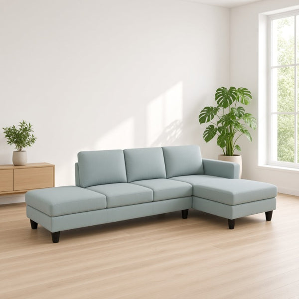 English Elm 101.5 Inch Calico Fabric Sectional Sofa with Right Chaise Ottoman and Hand-Tied Springs Pale Green Cotton Linen B082S00168