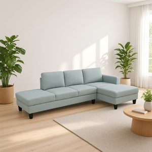 English Elm 101.5 Inch Calico Fabric Sectional Sofa with Right Chaise Ottoman and Hand-Tied Springs Pale Green Cotton Linen B082S00168