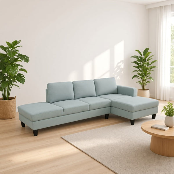English Elm 101.5 Inch Calico Fabric Sectional Sofa with Right Chaise Ottoman and Hand-Tied Springs Pale Green Cotton Linen B082S00168