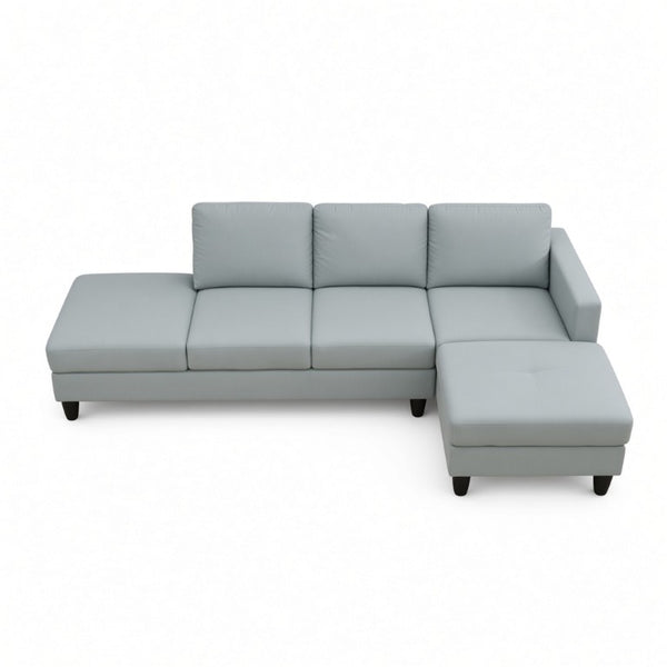 English Elm 101.5 Inch Calico Fabric Sectional Sofa with Right Chaise Ottoman and Hand-Tied Springs Pale Green Cotton Linen B082S00168