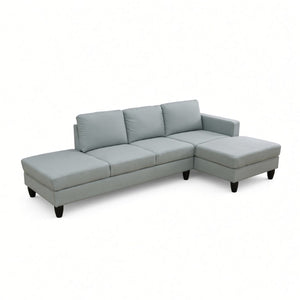 English Elm 101.5 Inch Calico Fabric Sectional Sofa with Right Chaise Ottoman and Hand-Tied Springs Pale Green Cotton Linen B082S00168