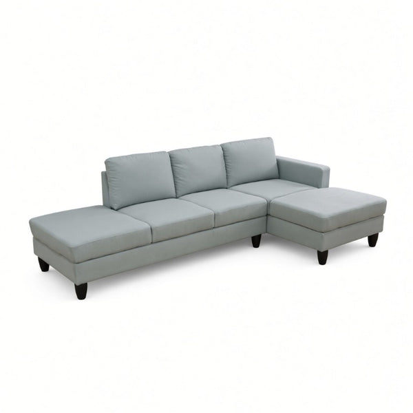 English Elm 101.5 Inch Calico Fabric Sectional Sofa with Right Chaise Ottoman and Hand-Tied Springs Pale Green Cotton Linen B082S00168