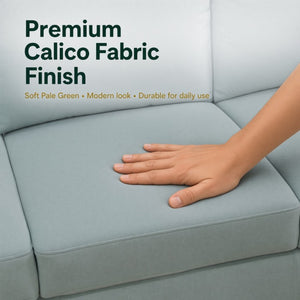 English Elm 101.5 Inch Calico Fabric Sectional Sofa with Right Chaise Ottoman and Hand-Tied Springs Pale Green Cotton Linen B082S00168