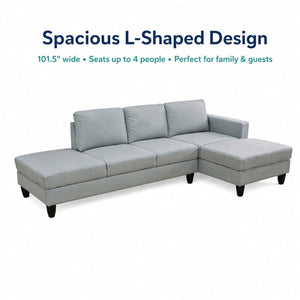 English Elm 101.5 Inch Calico Fabric Sectional Sofa with Right Chaise Ottoman and Hand-Tied Springs Pale Green Cotton Linen B082S00168
