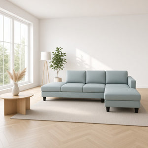 English Elm 101.5 Inch Calico Fabric Sectional Sofa with Right Chaise Ottoman and Hand-Tied Springs Pale Green Cotton Linen B082S00168