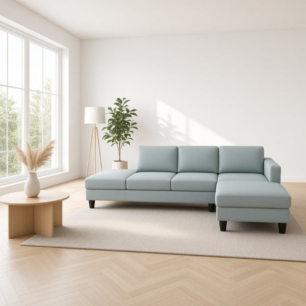 English Elm 101.5 Inch Calico Fabric Sectional Sofa with Right Chaise Ottoman and Hand-Tied Springs Pale Green Cotton Linen B082S00168