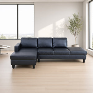 English Elm 101.5 Inch Calico Fabric Sectional Sofa with Right Chaise Ottoman and Hand-Tied Springs Black Faux Leather B082S00169