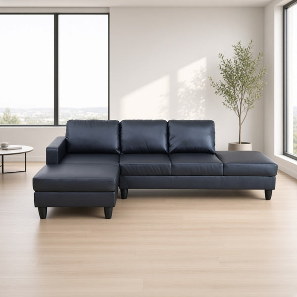 English Elm 101.5 Inch Calico Fabric Sectional Sofa with Right Chaise Ottoman and Hand-Tied Springs Black Faux Leather B082S00169