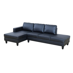 English Elm 101.5 Inch Calico Fabric Sectional Sofa with Right Chaise Ottoman and Hand-Tied Springs Black Faux Leather B082S00169