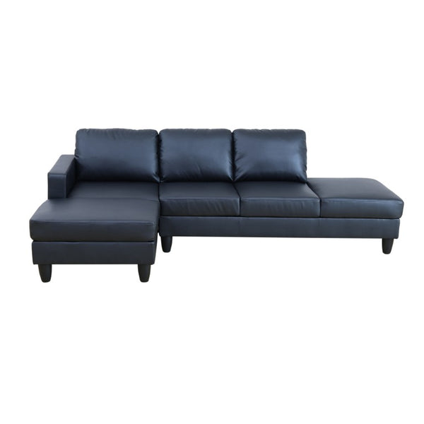 English Elm 101.5 Inch Calico Fabric Sectional Sofa with Right Chaise Ottoman and Hand-Tied Springs Black Faux Leather B082S00169