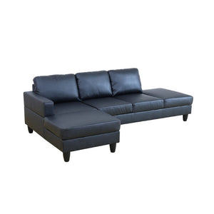 English Elm 101.5 Inch Calico Fabric Sectional Sofa with Right Chaise Ottoman and Hand-Tied Springs Black Faux Leather B082S00169