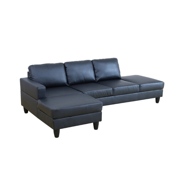 English Elm 101.5 Inch Calico Fabric Sectional Sofa with Right Chaise Ottoman and Hand-Tied Springs Black Faux Leather B082S00169