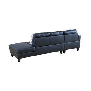 English Elm 101.5 Inch Calico Fabric Sectional Sofa with Right Chaise Ottoman and Hand-Tied Springs Black Faux Leather B082S00169