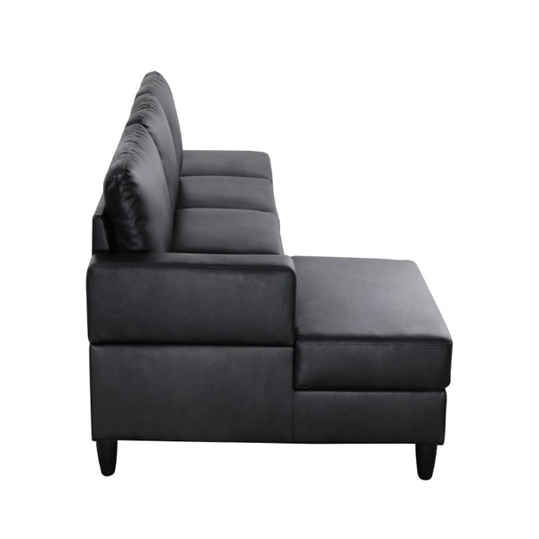 English Elm 101.5 Inch Calico Fabric Sectional Sofa with Right Chaise Ottoman and Hand-Tied Springs Black Faux Leather B082S00169