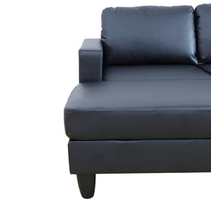 English Elm 101.5 Inch Calico Fabric Sectional Sofa with Right Chaise Ottoman and Hand-Tied Springs Black Faux Leather B082S00169