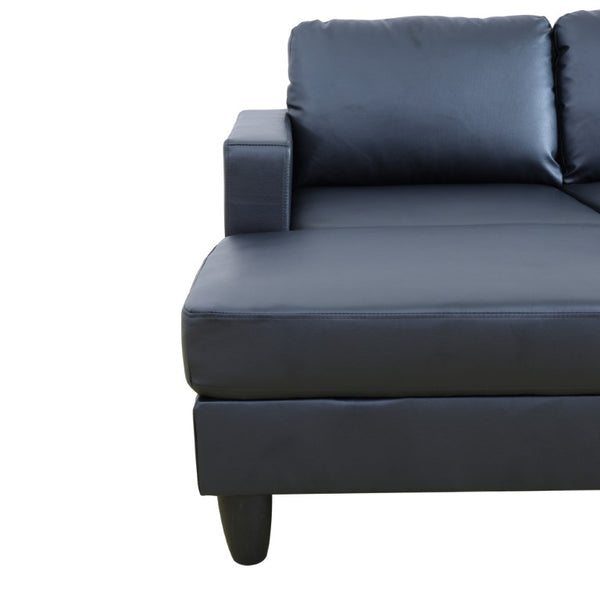 English Elm 101.5 Inch Calico Fabric Sectional Sofa with Right Chaise Ottoman and Hand-Tied Springs Black Faux Leather B082S00169