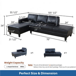 English Elm 101.5 Inch Calico Fabric Sectional Sofa with Right Chaise Ottoman and Hand-Tied Springs Black Faux Leather B082S00169